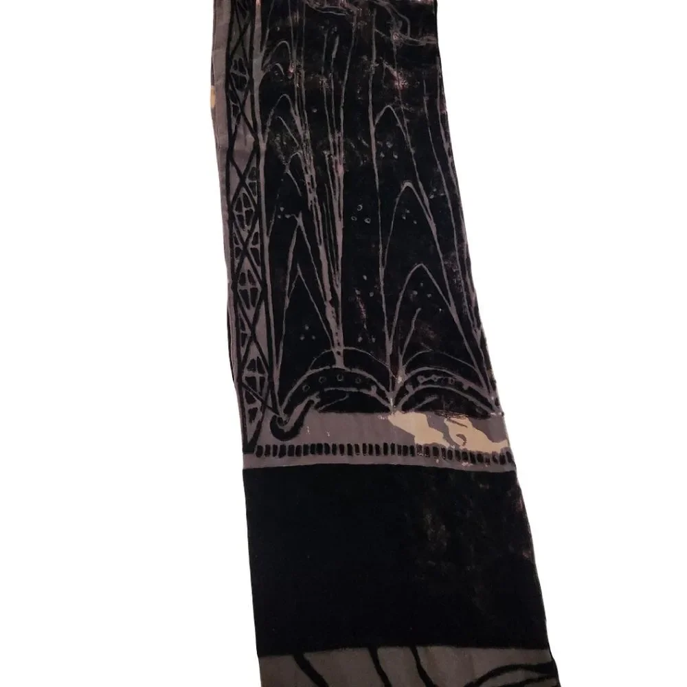 Vintage 90s Susan Unger Silk Velvet Burnout Scarf Chocolate Brown Quiet Luxury